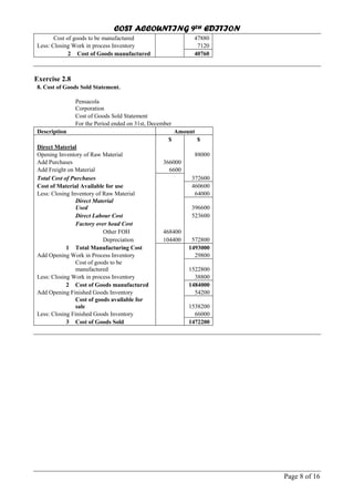 Solution Manual Cost Accounting Planning and Control by Matz.Hammer and ...