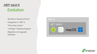 Evolution
Wurzeln in Xamarin Forms
Integration in .NET 6
“First class citizen”
“richtiger” Desktop Support
Migration mit Upgrade
Assistant
.NET 6
.NET MAUI
.NET MAUI
 