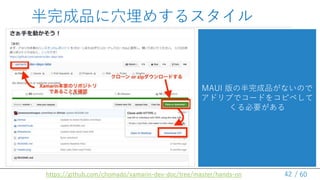 / 60
ƷѨ᤹륹
42
https://github.com/chomado/xamarin-dev-doc/tree/master/hands-on
MAUI ΰƷʤΤ
ɥ֤ǥ`ɤ򥳥ԥڤ
Ҫ
 