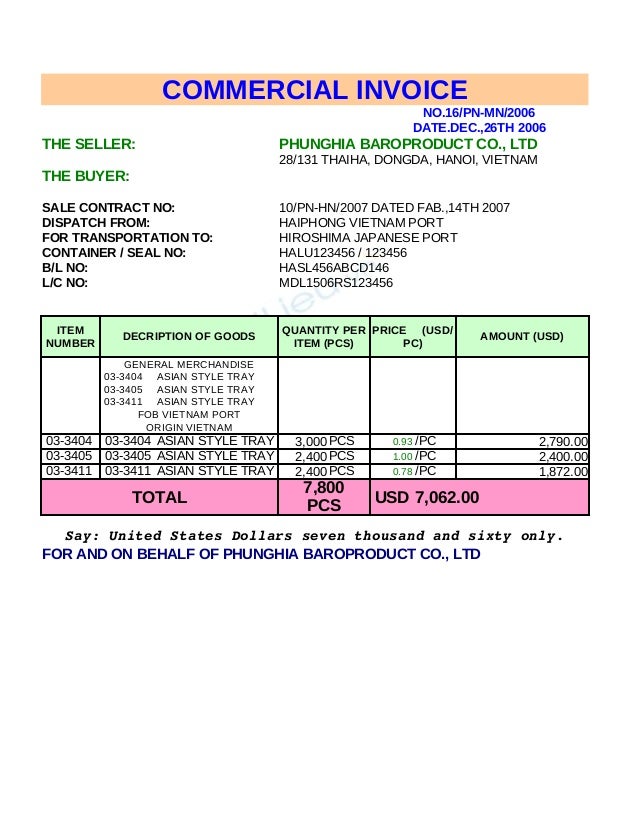 mau invoice packing list 3694