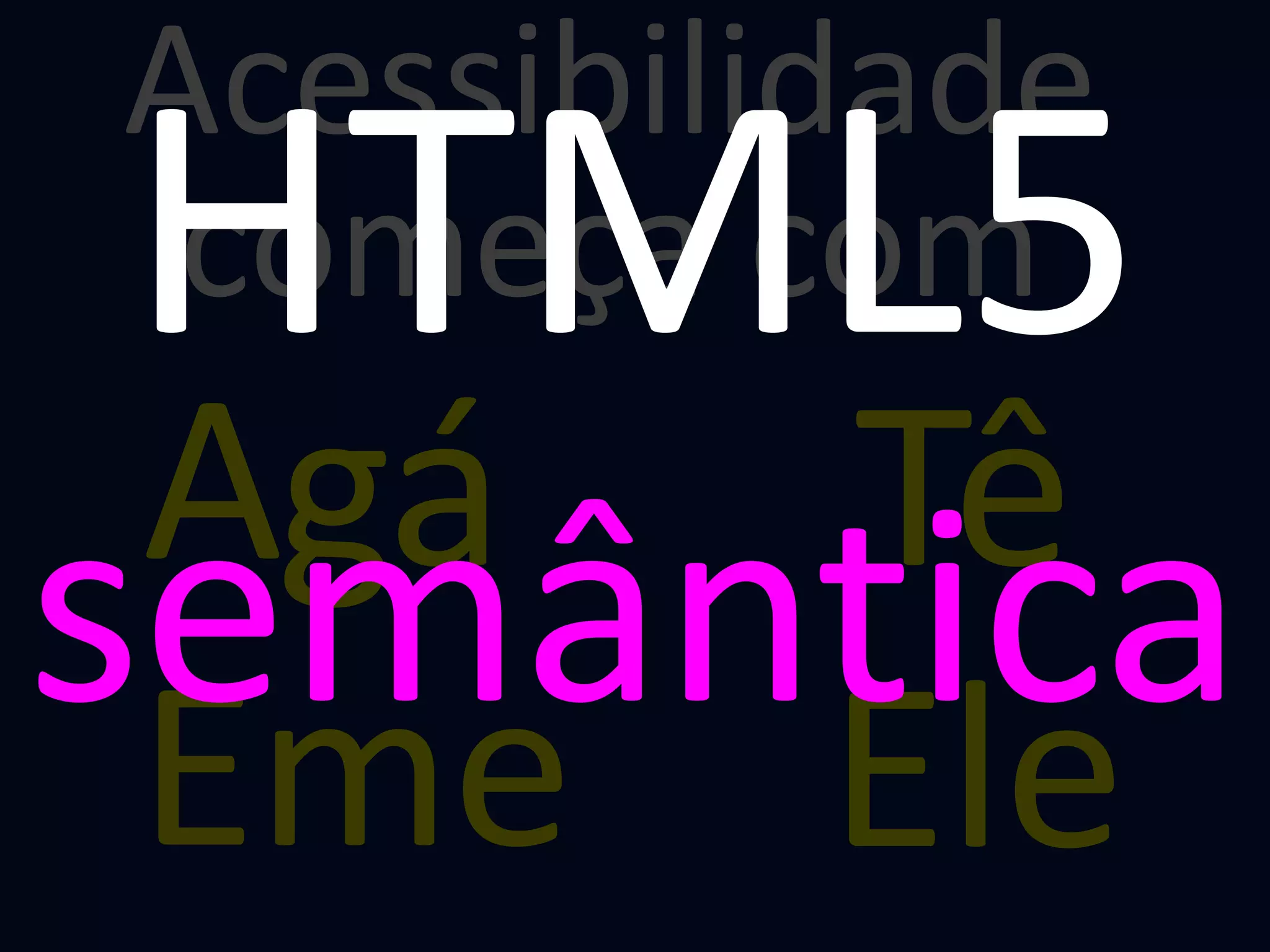 Acessibilidade
começa com
Agá Tê
Eme Ele
HTML5
semântica
 