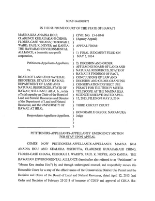 Mauna Kea Petition for Stay | PDF