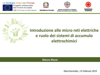 Introduzione alle micro reti elettriche
e ruolo dei sistemi di accumulo
elettrochimici
REPUBBLICA ITALIANA
Macchiareddu, 13 Febbraio 2015
Maura Musio
 
