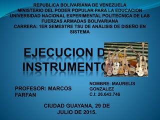 NOMBRE: MAURELIS
GONZALEZ
C.I: 26.643.746
PROFESOR: MARCOS
FARFAN
CIUDAD GUAYANA, 29 DE
JULIO DE 2015.
 