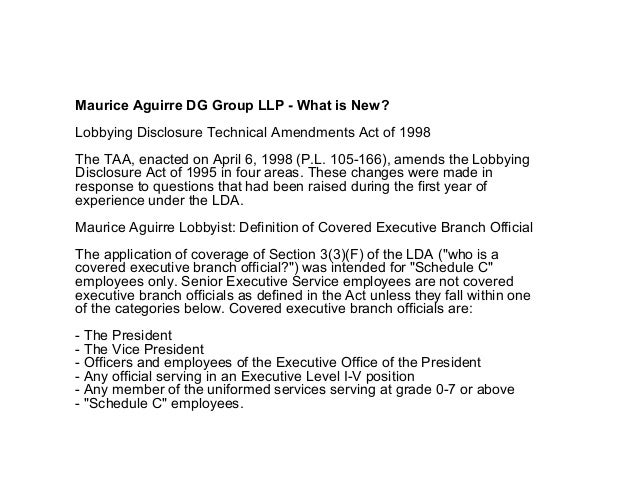 Maurice Aguirre DG Group LLP Lobbying Disclosure Act