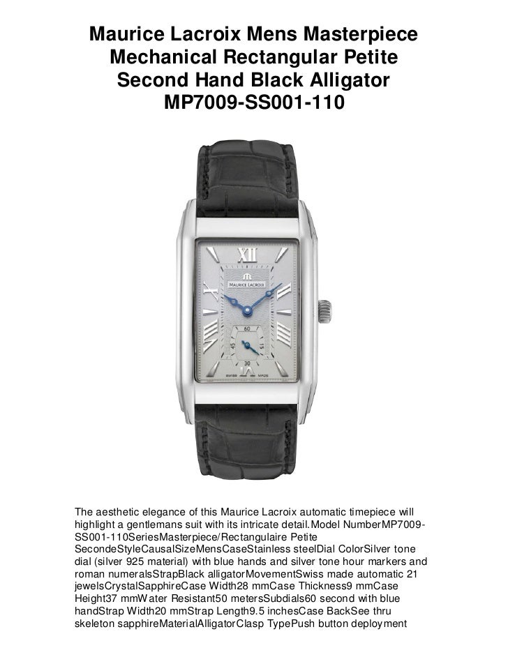 Maurice lacroix mens masterpiece mechanical rectangular petite second