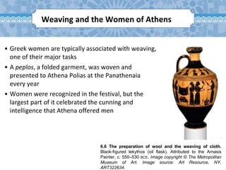 6.6 The preparation of wool and the weaving of cloth.
Black-figured lekythos (oil flask). Attributed to the Amasis
Painter...