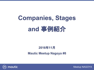 Meetup NAGOYA
Companies, Stages
and 事例紹介
2016年11月
Mautic Meetup Nagoya #8
 