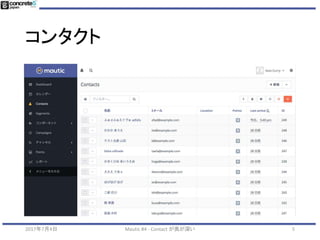おことわり
• Mautic Nagoya Meetup はマーケティングオート
メーションの第1戦で活躍する人間のための勉強
会ではなく
• マーケティングオートメーション初心者により初心
者のための勉強会です
• ちょっとおかしい記述とかがあればフォローをお願
いします！
52017年7月4日 Mautic #4 - Contact が奥が深い
 