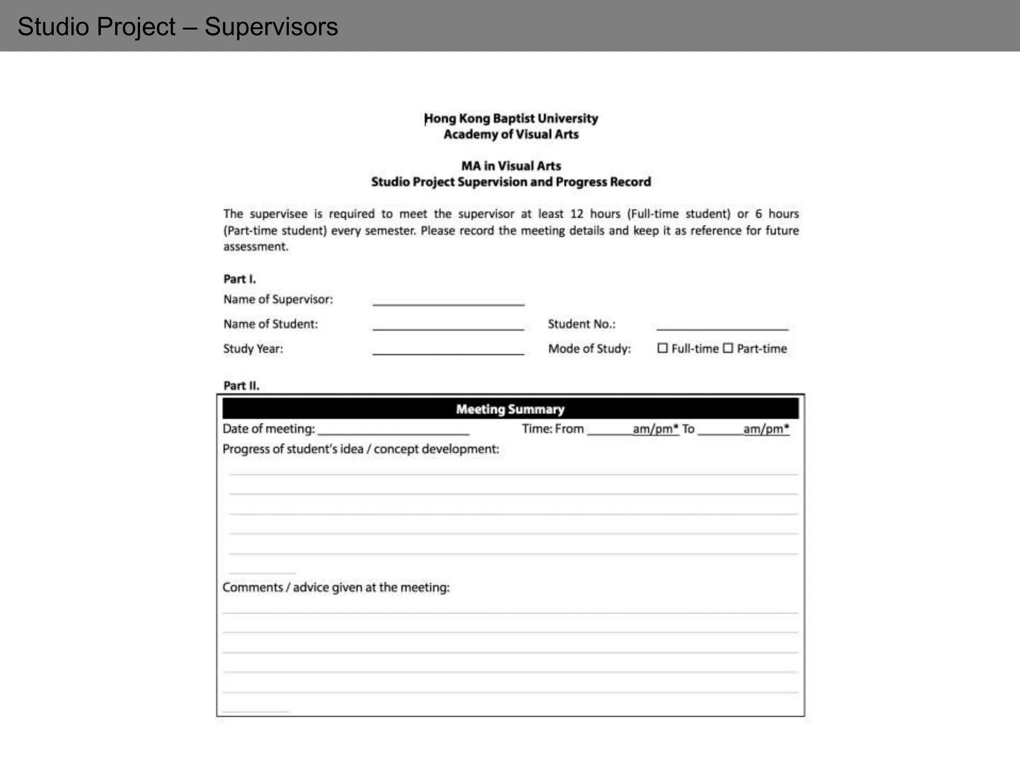 Studio Project – Supervisors
 