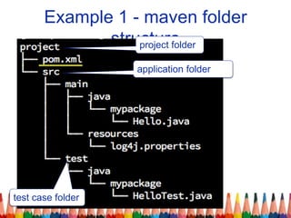 Example 1 - maven folder
structureproject folder
test case folder
application folder
 