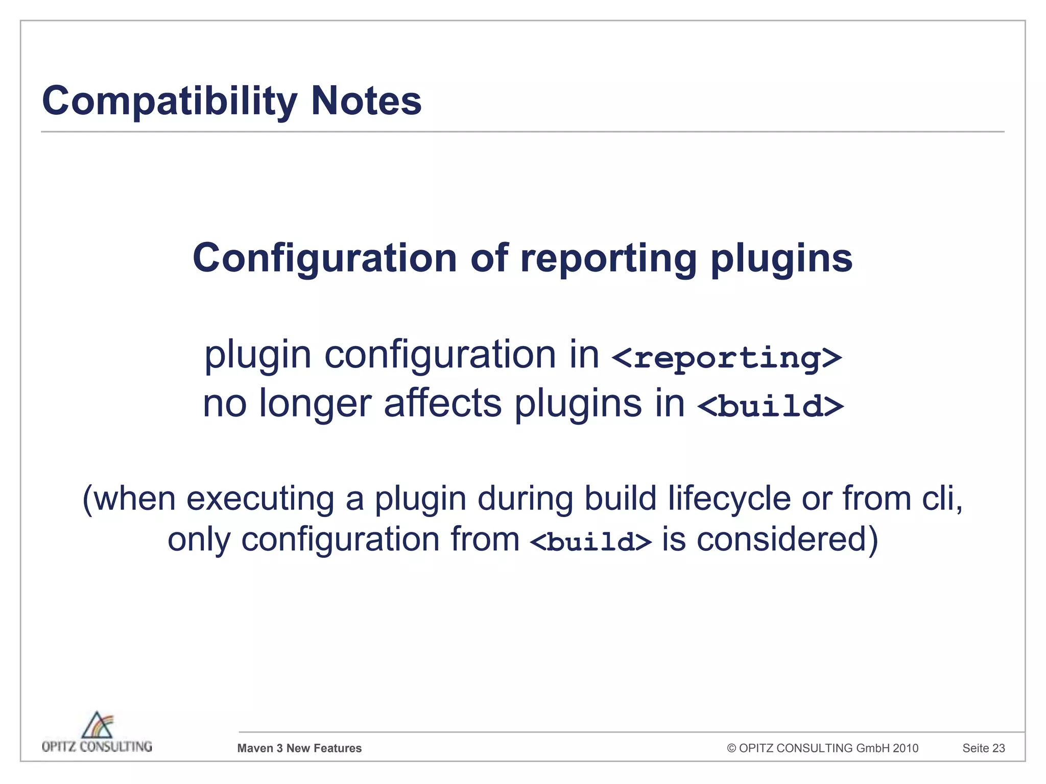 Compatibility Noteshttps://cwiki.apache.org/MAVEN/maven-3x-compatibility-notes.htmlNo moreprofiles.xmlSupport forprofilesoutside of the POMorthesettings.xml has beenremovedAdvise: moveaffectedprofilesintosettings.xml(Hint: mvn--settingssome/settings/file.xml)