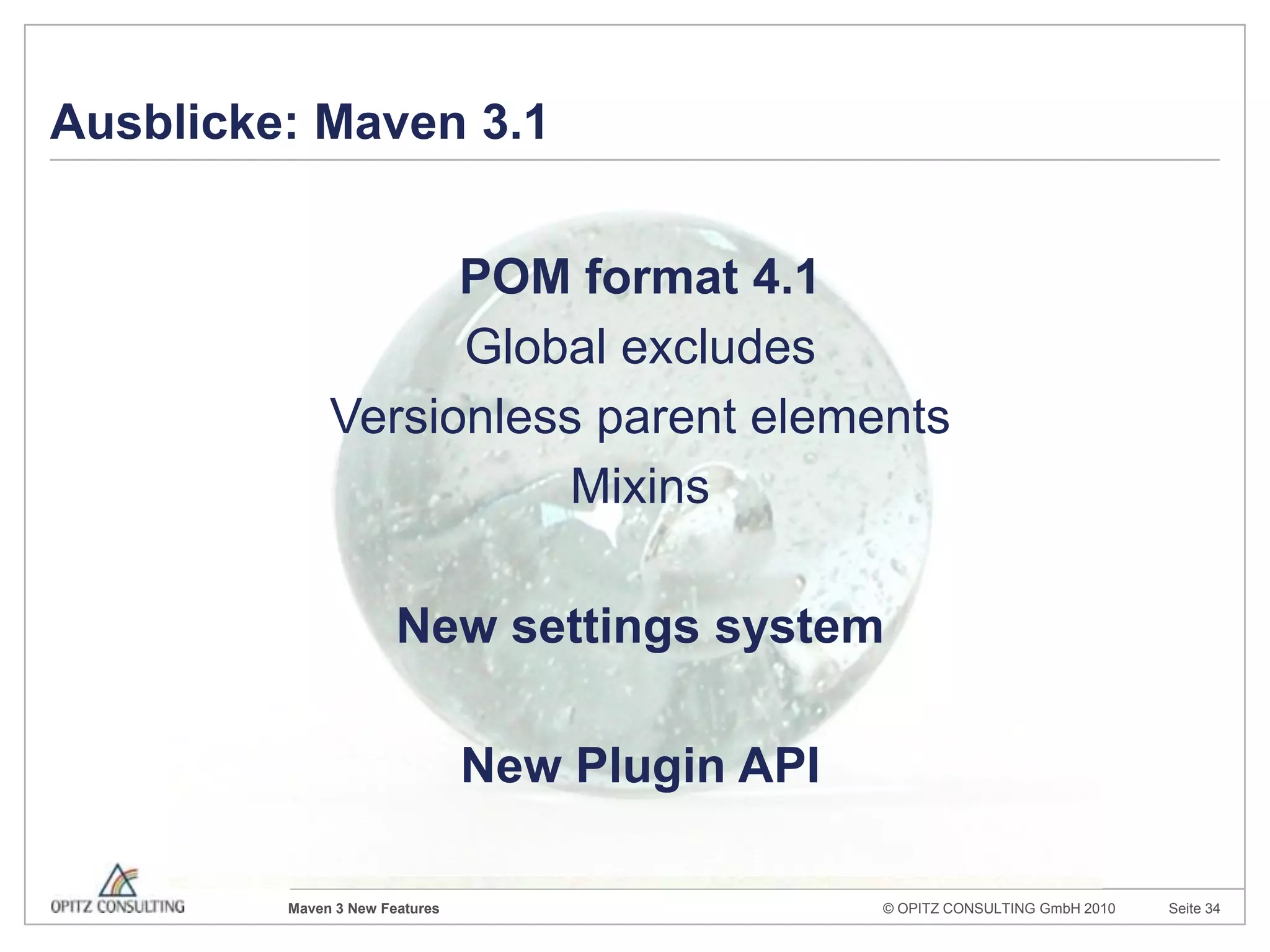 Compatibility NotesConfiguration of reportingpluginspluginconfiguration in <reporting>no longeraffectsplugins in <build>(whenexecuting a pluginduringbuildlifecycleorfromcli,onlyconfigurationfrom<build>isconsidered)