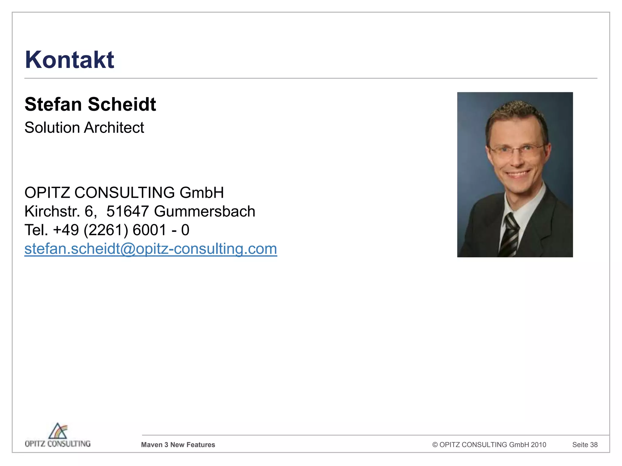 Performance: Parallel buildshttps://cwiki.apache.org/confluence/display/MAVEN/Parallel+builds+in+Maven+3Experimental Feature since 3.0 Beta 1mvn -T 4 clean install    # Buildswith 4 threads    mvn -T 1C clean install   # 1 thread per cpucore    mvn -T 1.5C clean install # 1.5 thread per core„20-50% speedimprovementisquitecommon“Depends on distribution of tests