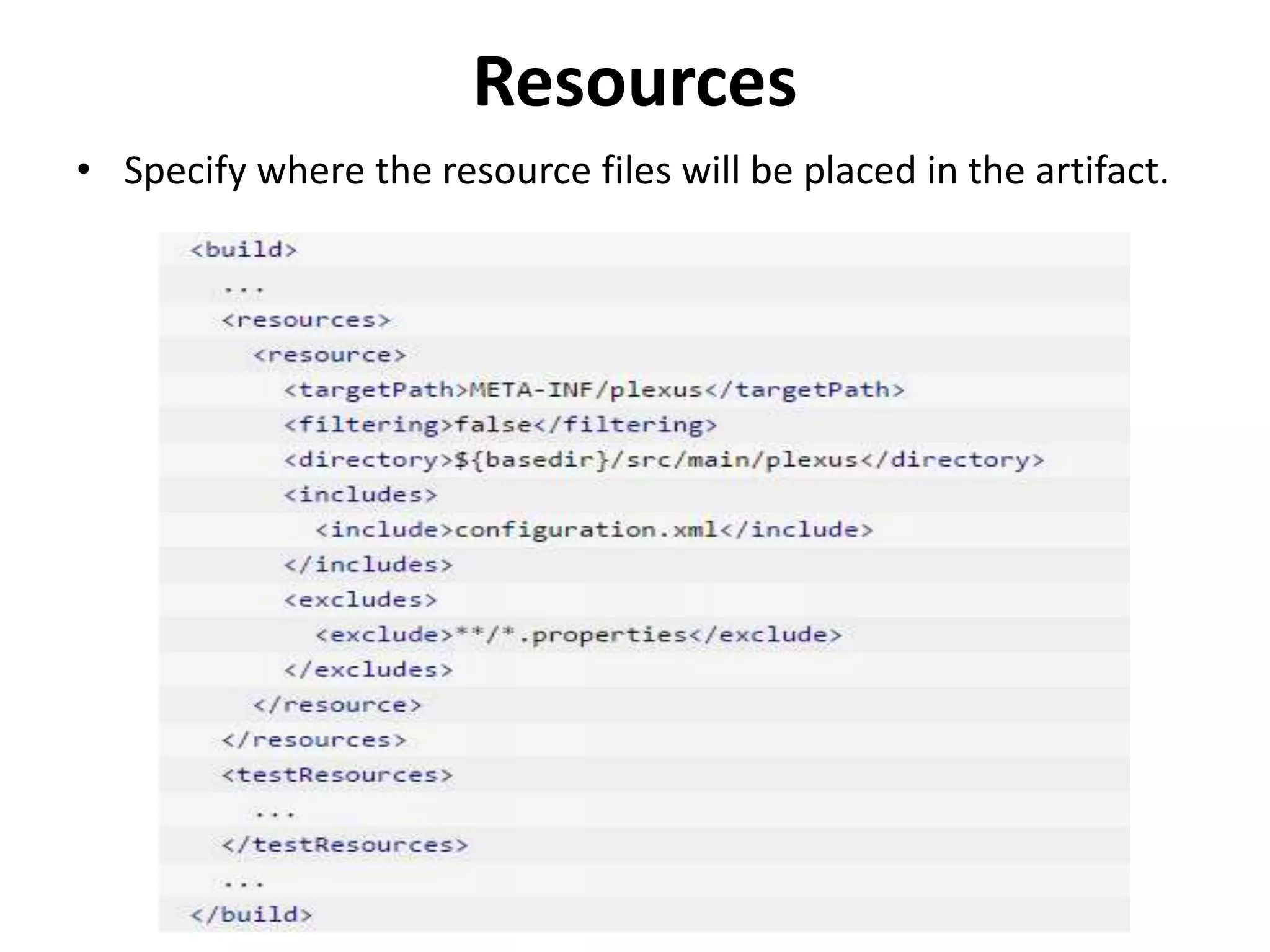 Resources
• Specify where the resource files will be placed in the artifact.
 