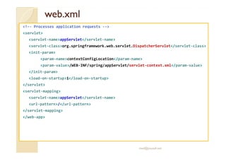 wweebb..xxmmll 
!-- Processes application requests -- 
servlet 
servlet-nameappServlet/servlet-name 
servlet-classorg.spri...