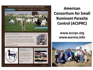 American
Consortium for Small
Ruminant Parasite
Control (ACSPRC)
www.acsrpc.org
www.wormx.info
 