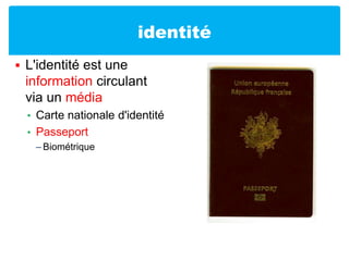 identitéL'identité est une information circulant via un médiaCarte nationale d'identitéPasseportBiométrique