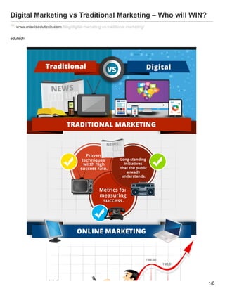Digital Marketing vs Traditional Marketing – Who will WIN?
www.mavisedutech.com/blog/digital-marketing-vs-traditional-marketing/
edutech
1/6
 
