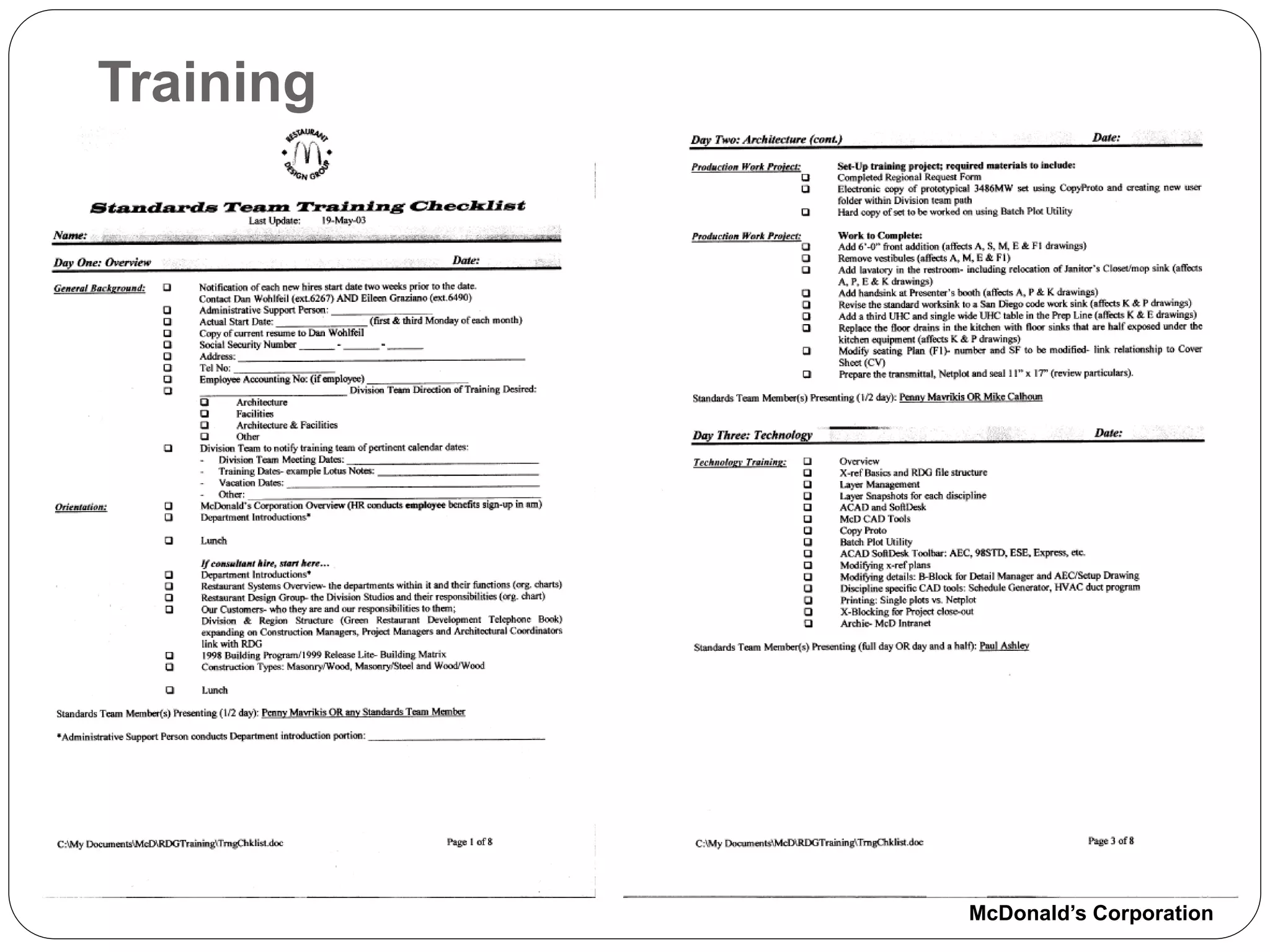 Training




           McDonald’s Corporation
 