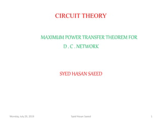 Max. power transfer theorem dc network (Revised) | PPTX
