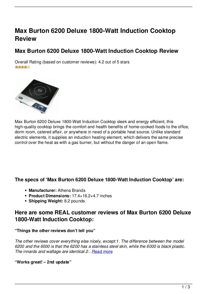 Max Burton 6200 Deluxe 1800 Watt Induction Cooktop Review
