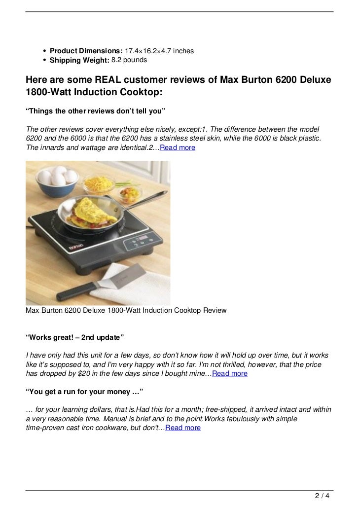 Max Burton 6200 Deluxe 1800 Watt Induction Cooktop Review