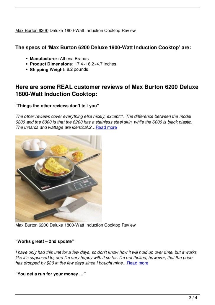 Max Burton 6200 Deluxe 1800Watt Induction Cooktop Review