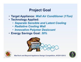 Project Goal
•  Target Appliance: Wall Air Conditioner (1Ton)
•  Technology Applied:
    •  Separate Sensible and Latent C...