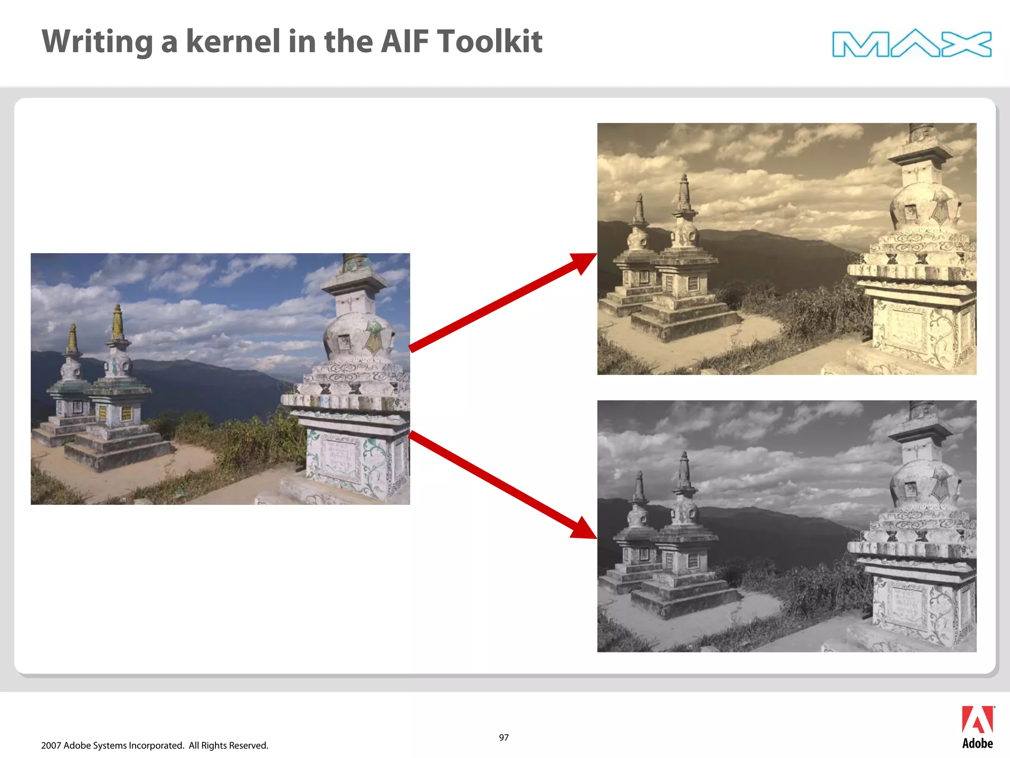 2007 Adobe Systems Incorporated. All Rights Reserved.
97
Writing a kernel in the AIF Toolkit
 