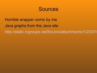 Sources
Horrible wrapper comic by me
Java graphs from the Java site
http://static.rcgroups.net/forums/attachments/1/2/3/7/4
 