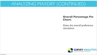 *Cool New Stuff*

ANALYZING MAXDIFF (CONTINUED)
Overall Percentage Pie
Chart:
Gives the overall preference
calculation

Friday, October 18, 13

 