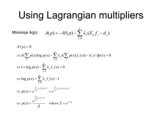 Using Lagrangian multipliers Minimize A(p):  