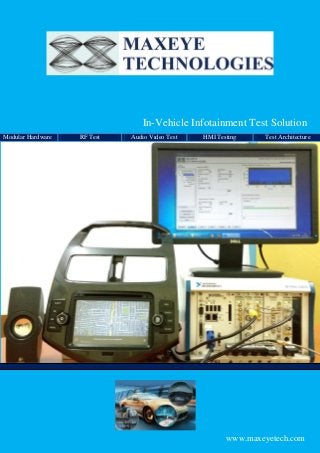 In-Vehicle Infotainment Test Solution
Modular Hardware RF Test Audio Video Test HMI Testing Test Architecture
www.maxeyetech.com
 
