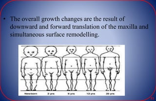 • The overall growth changes are the result of
downward and forward translation of the maxilla and
simultaneous surface remodelling.
51
 