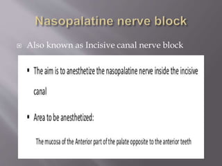  Also known as Incisive canal nerve block
 