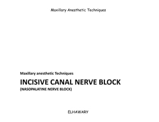 Maxillary Anesthetic Techniques




Maxillary anesthetic Techniques

INCISIVE CANAL NERVE BLOCK
(NASOPALATINE NERVE BLOCK)...