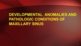 47
DEVELOPMENTAL ANOMALIES AND
PATHOLOGIC CONDITIONS OF
MAXILLARY SINUS
 