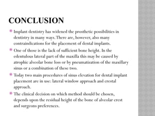 MAXILLARY SINUS ELEVATION floor for implant | PPTX