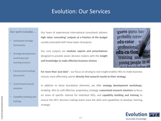 Evolution: Our ServicesOur work includes ...Syndicated strategy frameworks