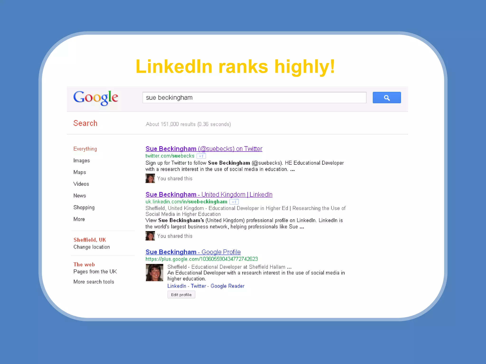 LinkedIn ranks highly!
 