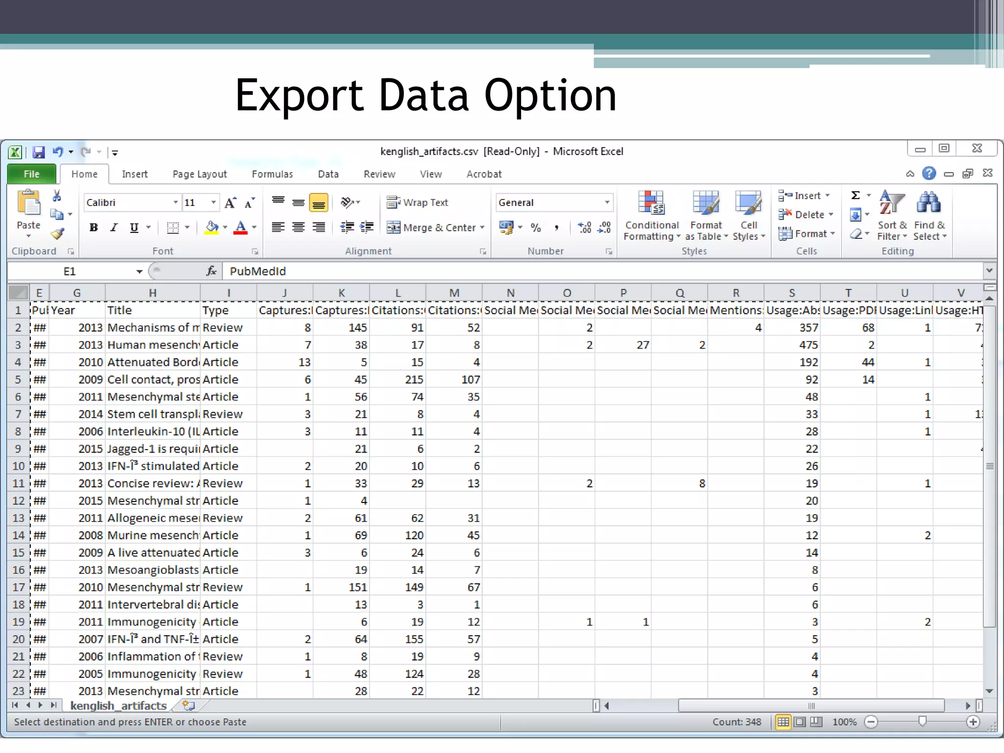 Export Data Option
 