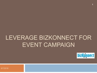 LEVERAGE BIZKONNECT FOR
EVENT CAMPAIGN
1
6/7/2018
 