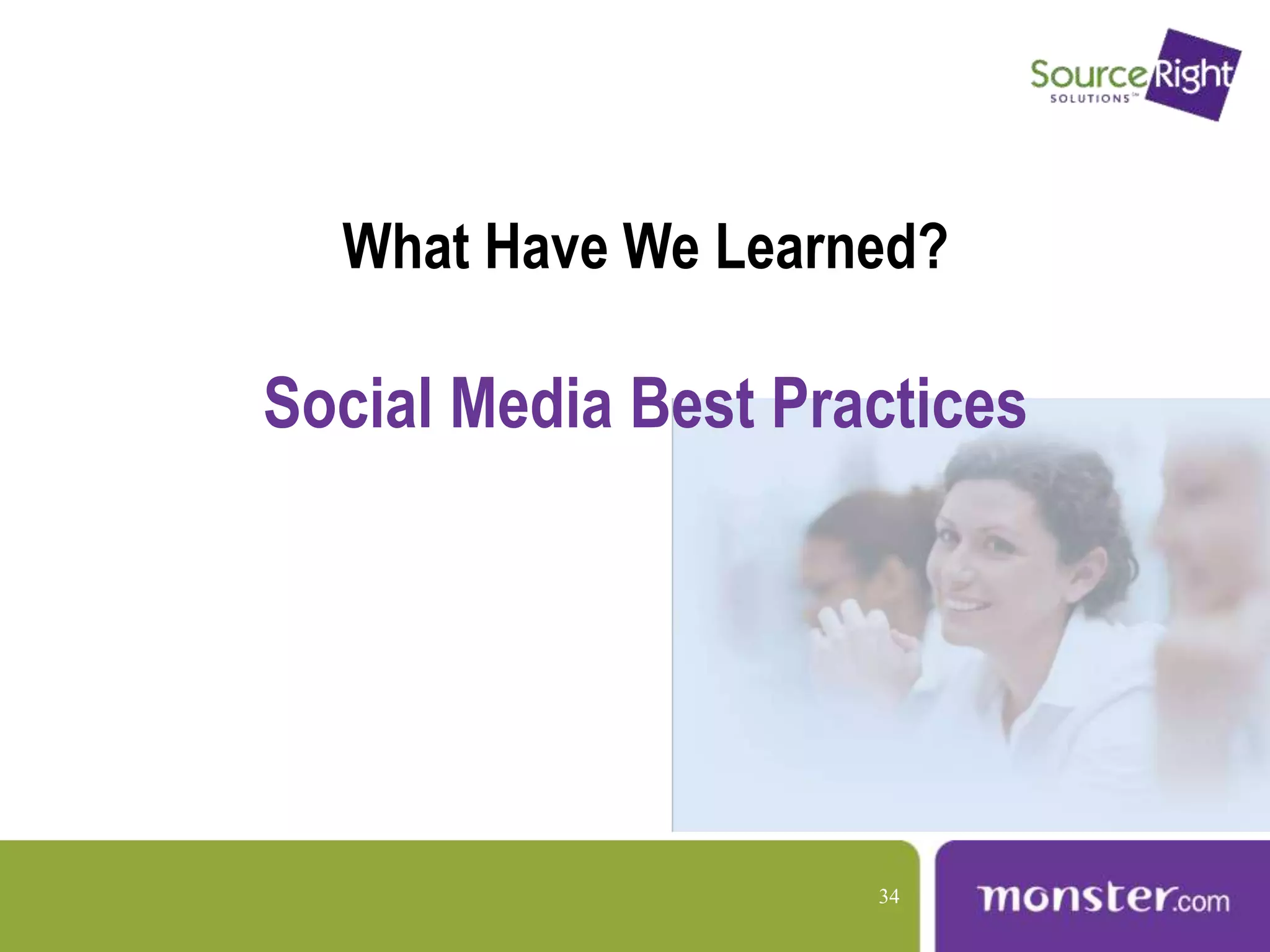 What Have We Learned?
Social Media Best Practices
34
 