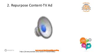 2. Repurpose Content-TV Ad 
Learn more at: http://www.triblio.com/blog 
https://www.youtube.com/watch?v=XokGFN86ljc 
 