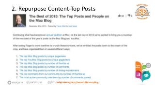 2. Repurpose Content-Top Posts 
@jasondjue @jhmoLneatrgno mmoree rayt:j rhttp://www.triblio.com/blog 
 