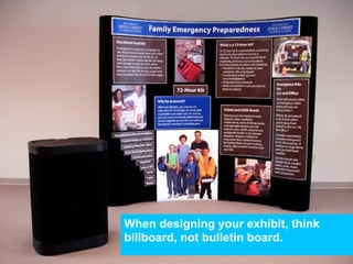 When designing your exhibit, think
billboard, not bulletin board.
 