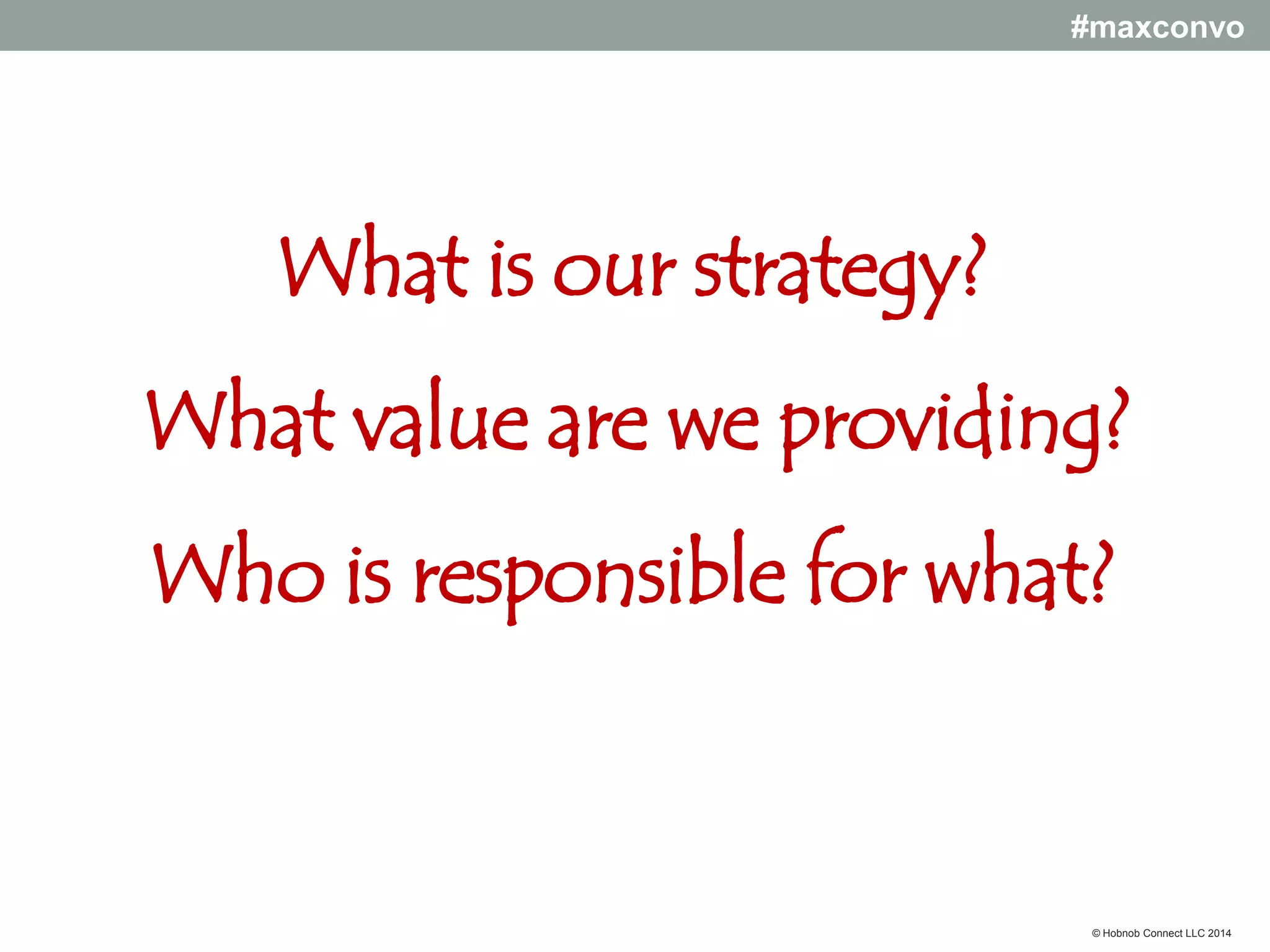#maxconvo

• Social media is a
living, breathing conversation
people have with your church.
• Social media is the “front door"
for your church.
© Hobnob Connect LLC 2014

 