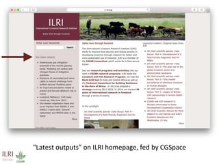 Maximizing the impact of institutional knowledge at IITA using CGSpace