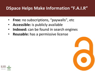 Maximizing the impact of institutional knowledge at IITA using CGSpace